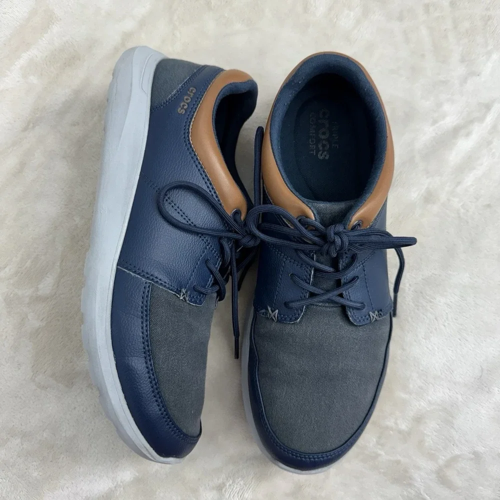 Crocs Kinsale Canvas Lace Up Casual Navy Gray Mens 9